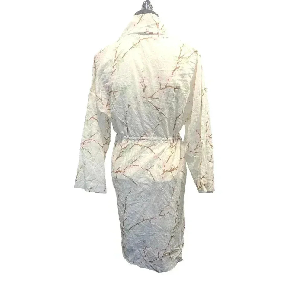 Kiyomi Tunic Dress Cotton Cherry Blossom print pink white V-Neck Size Small - Picture 2 of 8